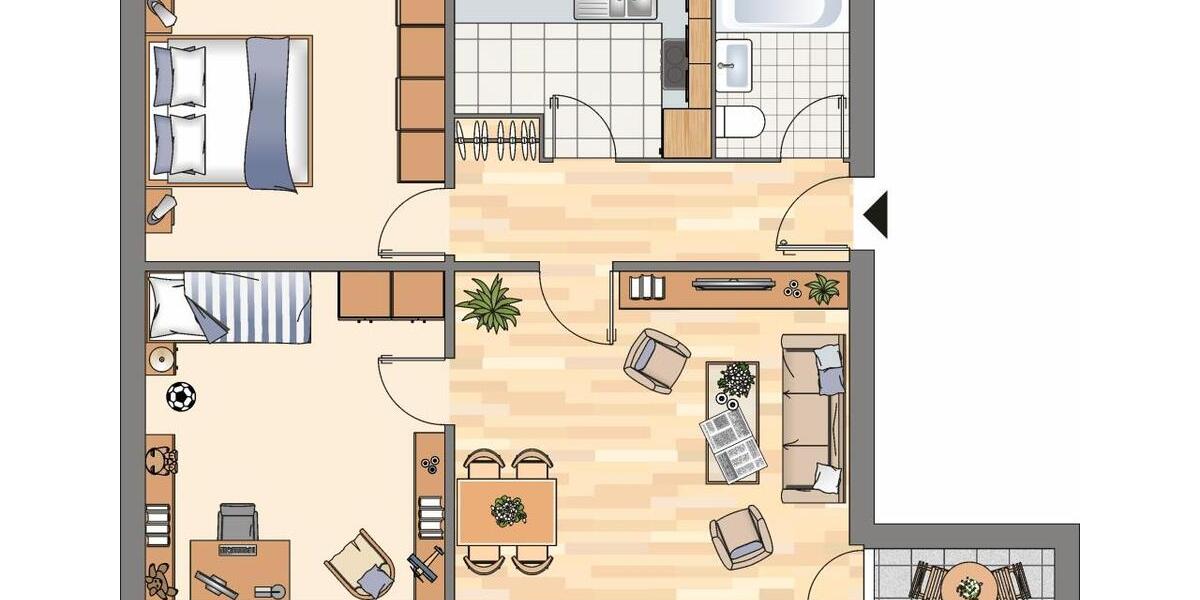 Erdgeschoßwohnung Flensburg Falkenberg - 3 Zimmer, 61 m&sup2;, 629&euro; | Angebot:25853363