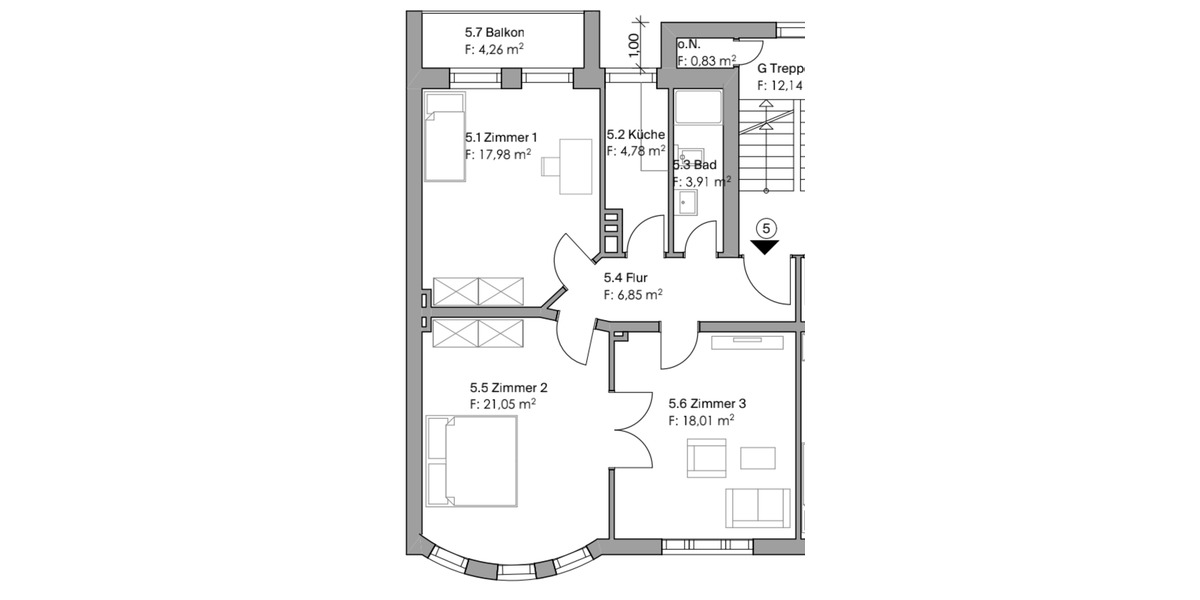 Etagenwohnung Flensburg Altstadt - 3 Zimmer, 75 m&sup2;, 1.041&euro; | Angebot:25855410