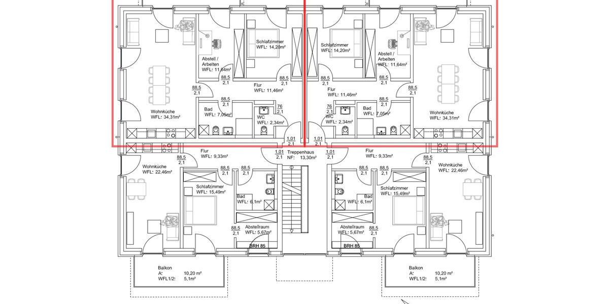 Etagenwohnung Handewitt Jarplund - 3.5 Zimmer, 87 m&sup2;, 1.270&euro; | Angebot:25174194