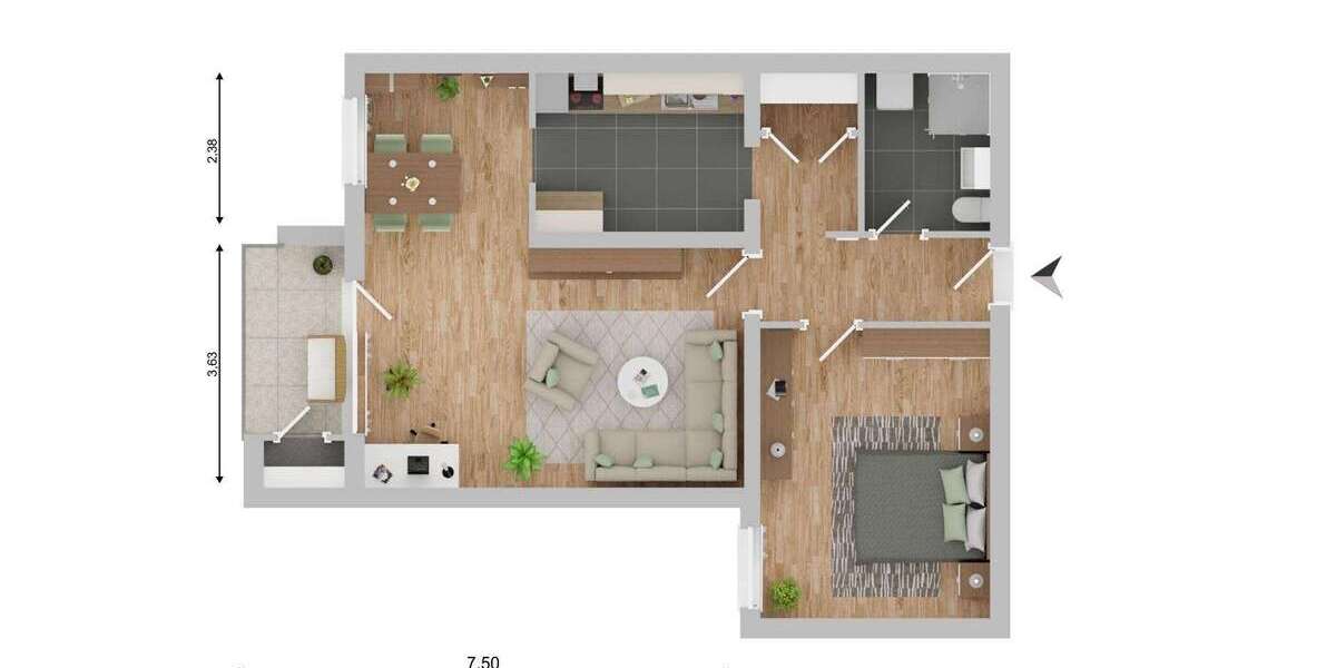 Etagenwohnung Harrislee - 2 Zimmer, 64 m&sup2;, 710&euro; | Angebot:26493958
