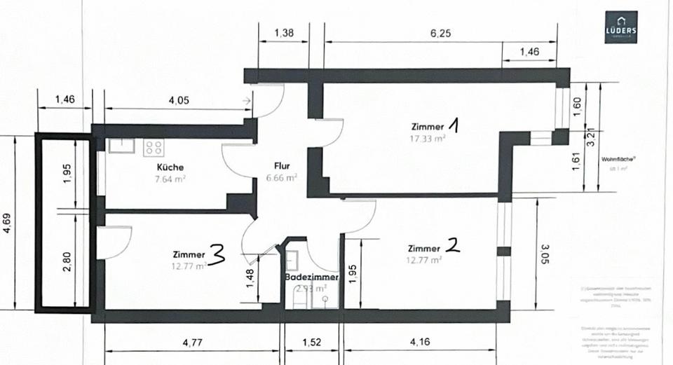 Etagenwohnung Flensburg Altstadt - 3 Zimmer, 64 m&sup2;, 680&euro; | Angebot:25992574