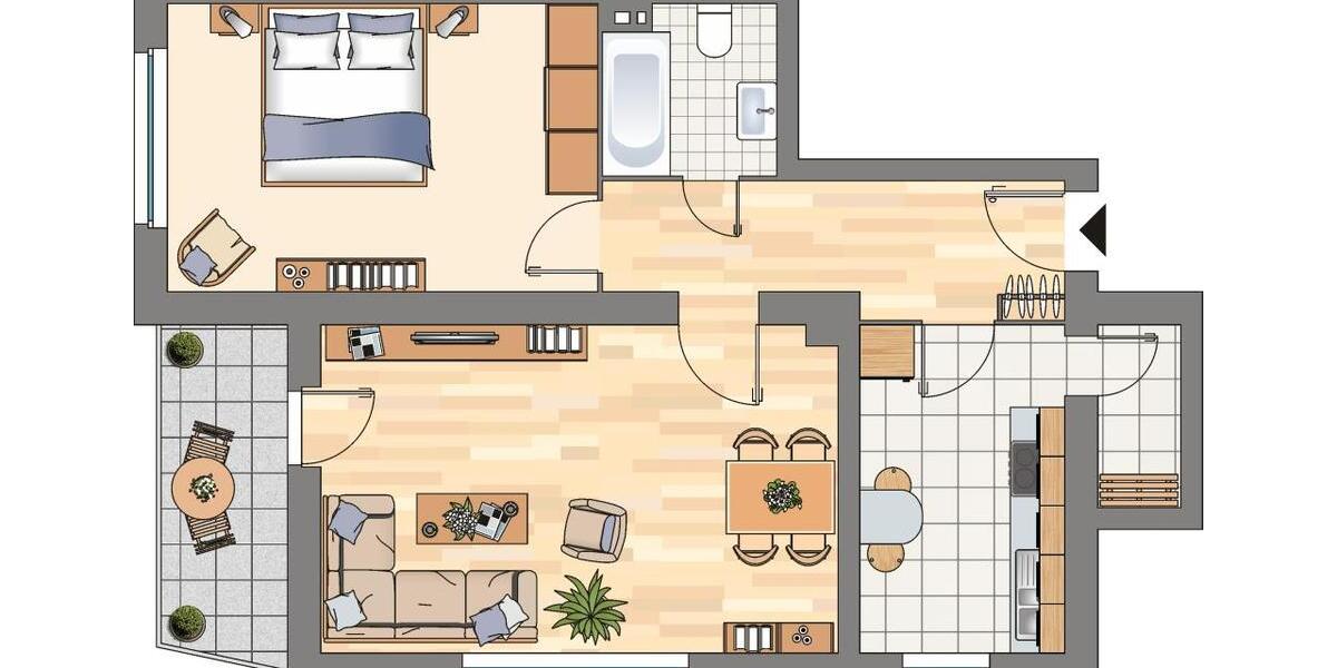 Etagenwohnung Flensburg Fruerlund - 2 Zimmer, 60 m&sup2;, 579&euro; | Angebot:25377812