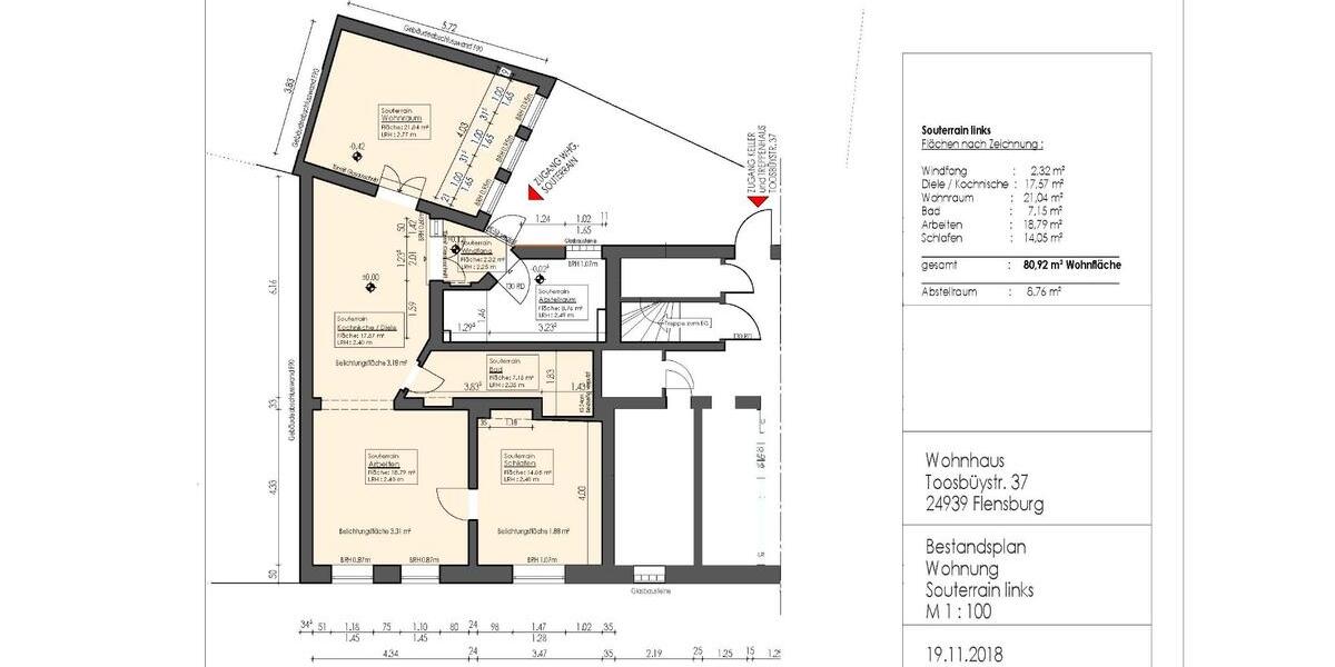 Etagenwohnung Flensburg Altstadt - 3 Zimmer, 81 m&sup2;, 680&euro; | Angebot:25940786
