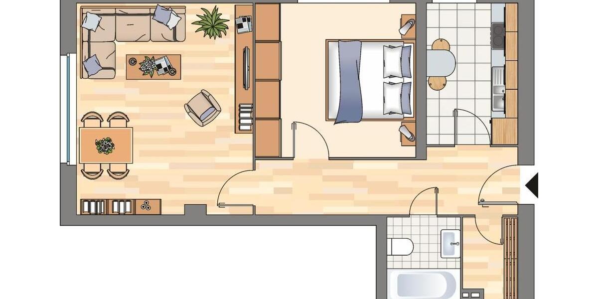Erdgeschoßwohnung Flensburg Fruerlund - 2 Zimmer, 50 m&sup2;, 479&euro; | Angebot:25893446