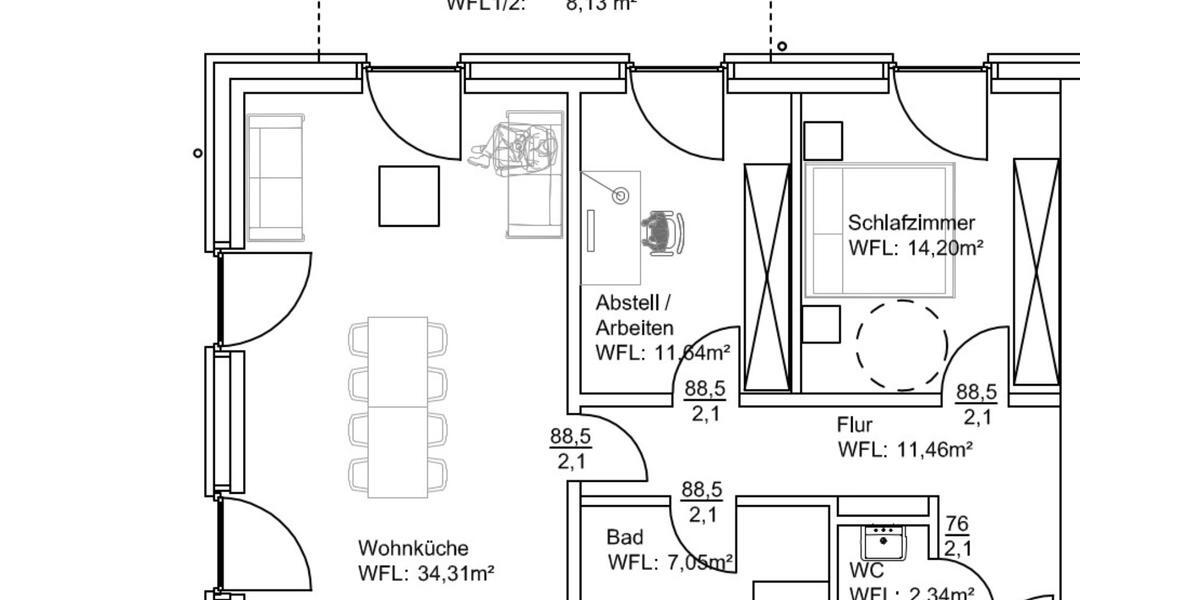 Etagenwohnung Handewitt Jarplund - 3.5 Zimmer, 89 m&sup2;, 1.280&euro; | Angebot:25174195