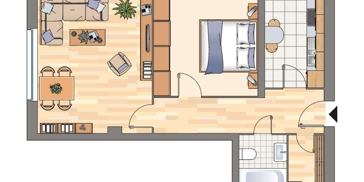 Etagenwohnung Flensburg Engelsby - 2 Zimmer, 50 m&sup2;, 479&euro; | Angebot:25915686