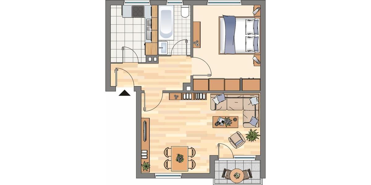 Etagenwohnung Flensburg Falkenberg - 2 Zimmer, 47 m&sup2;, 527&euro; | Angebot:25495722